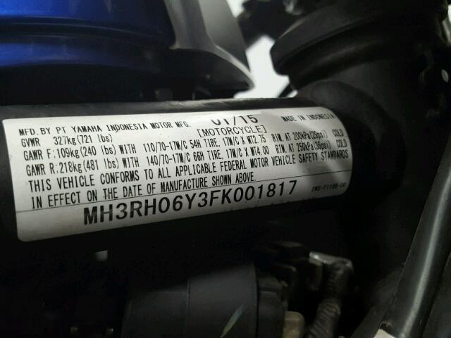 MH3RH06Y3FK001817 - 2015 YAMAHA YZFR3 BLUE photo 20