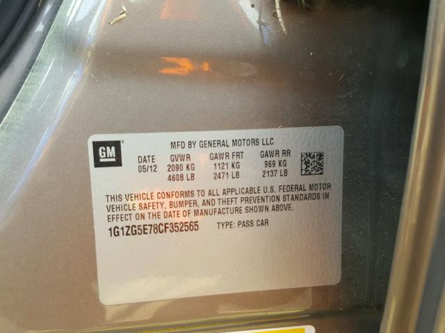 1G1ZG5E78CF352565 - 2012 CHEVROLET MALIBU LTZ 棕色 照片 10