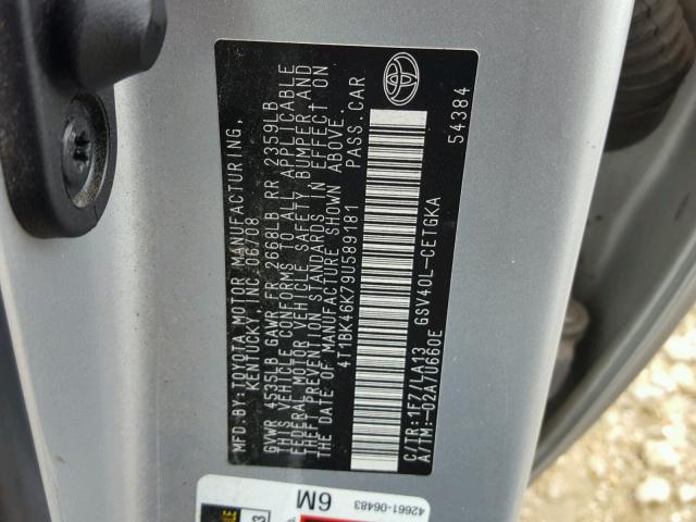 4T1BK46K79U589181 - 2009 TOYOTA CAMRY SE SILVER photo 10