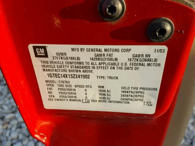 1GTEC14X13Z241902 - 2003 GMC NEW SIERRA RED photo 10