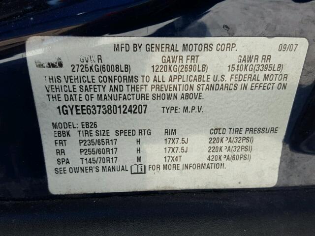 1GYEE637380124207 - 2008 CADILLAC SRX BLUE photo 10