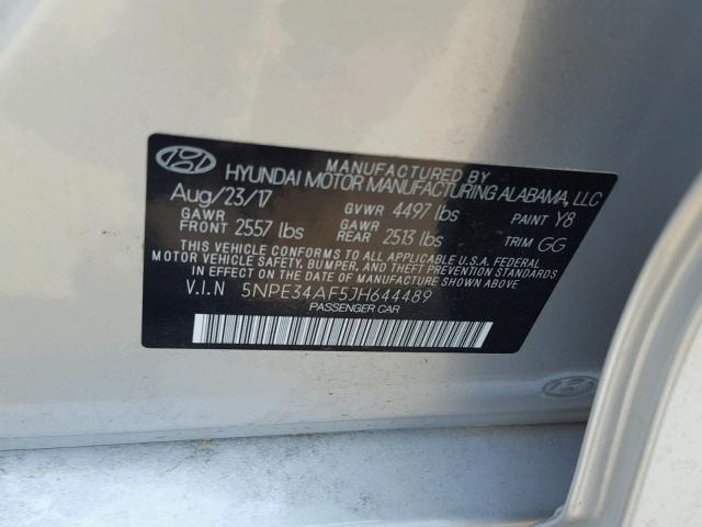 5NPE34AF5JH644489 - 2018 HYUNDAI SONATA SPO SILVER photo 10