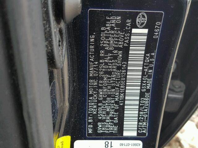 4T1BK1EB5EU126143 - 2014 TOYOTA AVALON BAS 黑色 照片 10