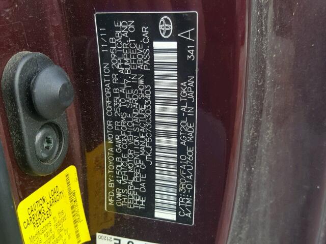 JTKJF5C73C3033403 - 2012 TOYOTA SCION TC 栗色 照片 10