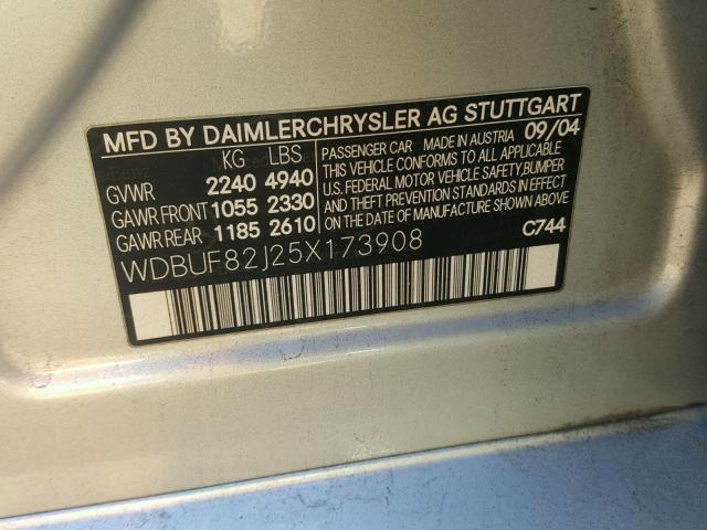 WDBUF82J25X173908 - 2005 MERCEDES-BENZ E GRAY photo 10