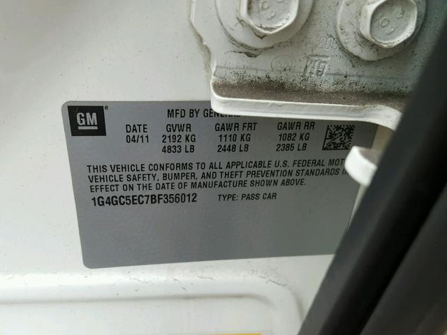 1G4GC5EC7BF356012 - 2011 BUICK LACROSSE C WHITE photo 10