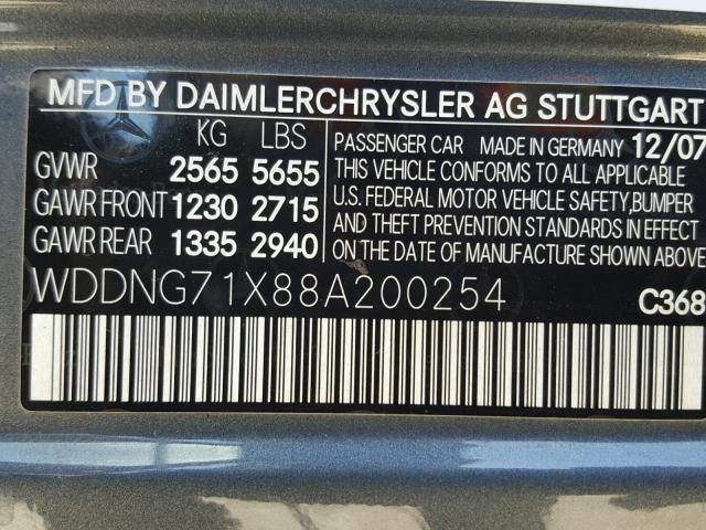 WDDNG71X88A200254 - 2008 MERCEDES-BENZ S CHARCOAL photo 10