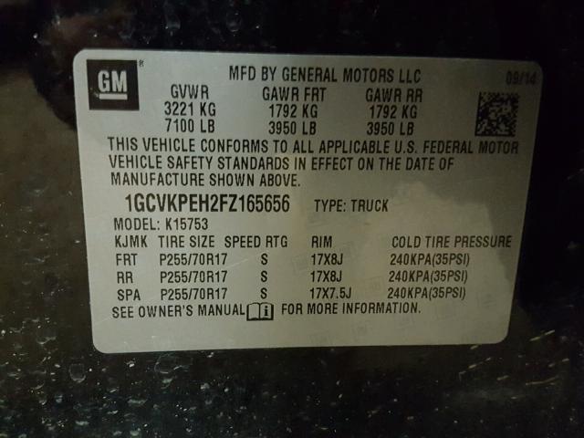 1GCVKPEH2FZ165656 - 2015 CHEVROLET SILVERADO BLACK photo 10