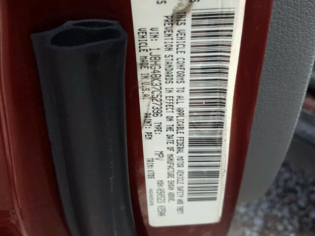 1J8HG48K37C527396 - 2007 JEEP COMMANDER BURGUNDY photo 10