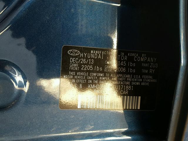 KMHD35LH7EU171881 - 2014 HYUNDAI ELANTRA GT BLUE photo 10