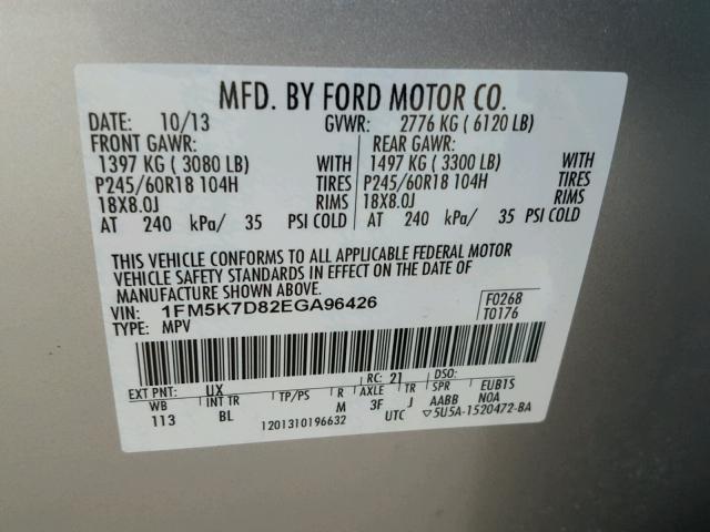 1FM5K7D82EGA96426 - 2014 FORD EXPLORER X GRAY photo 10