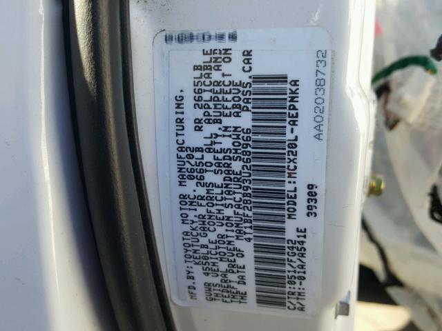 4T1BF28B93U268966 - 2003 TOYOTA AVALON XL WHITE photo 10