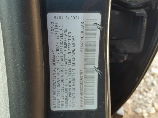 WVWWH63B23E368707 - 2003 VOLKSWAGEN PASSAT GLX GRAY photo 10