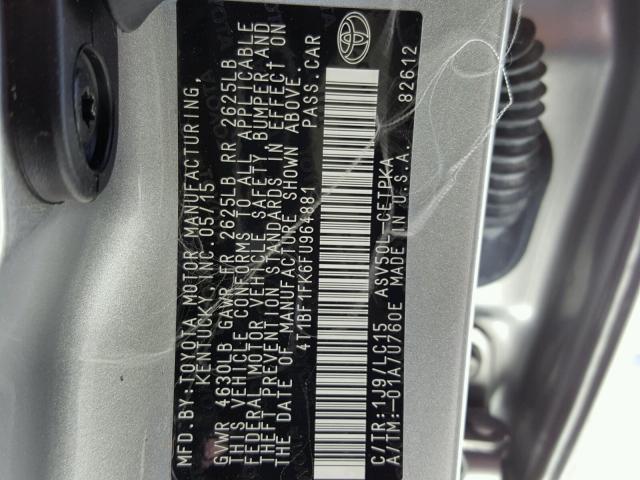 4T1BF1FK6FU964881 - 2015 TOYOTA CAMRY LE ვერცხლისფერი ფოტო 10