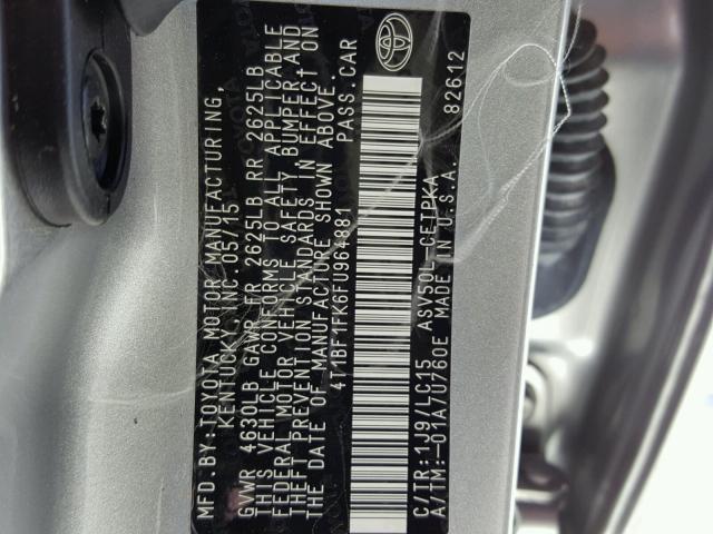 4T1BF1FK6FU964881 - 2015 TOYOTA CAMRY LE SILVER photo 10