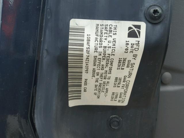 1G8AF52F74Z143797 - 2004 SATURN ION LEVEL BLACK photo 10
