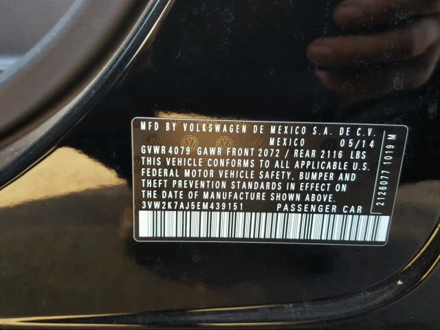 3VW2K7AJ5EM439151 - 2014 VOLKSWAGEN JETTA BASE 黑色 照片 10
