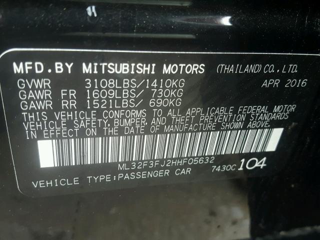 ML32F3FJ2HHF05632 - 2017 MITSUBISHI MIRAGE G4 BLACK photo 10