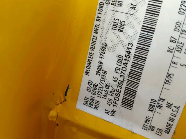 1FDSE35L37DA15413 - 2007 FORD ECONOLINE YELLOW photo 10