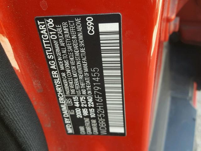 WDBRF52H16F791455 - 2006 MERCEDES-BENZ C GENERATI RED photo 10