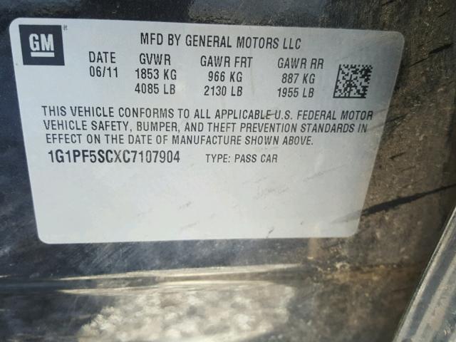 1G1PF5SCXC7107904 - 2012 CHEVROLET CRUZE LT GRAY photo 10