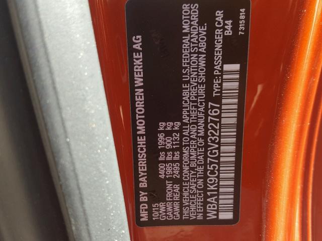 WBA1K9C57GV322767 - 2016 BMW 228 I ORANGE photo 10