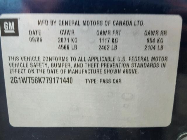 2G1WT58K779171440 - 2007 CHEVROLET IMPALA 蓝色 照片 10