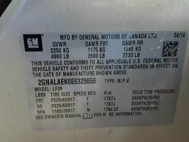 2GNALAEK6E6325656 - 2014 CHEVROLET EQUINOX LS TAN photo 10