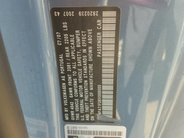 WVWFA71F38V008000 - 2008 VOLKSWAGEN EOS LUX 蓝色 照片 10