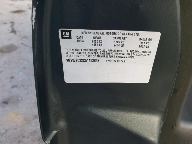 2G2WS522X51192852 - 2005 PONTIAC GRAND PRIX Сірий фото 10