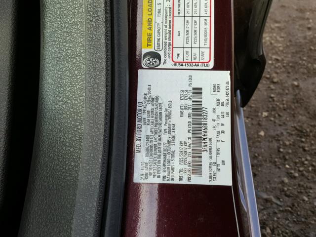 3FAHP0HA6BR183277 - 2011 FORD FUSION SE BURGUNDY photo 10