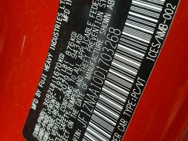 JF1ZNAA10D1703268 - 2013 TOYOTA SCION FR-S წითელი ფოტო 10