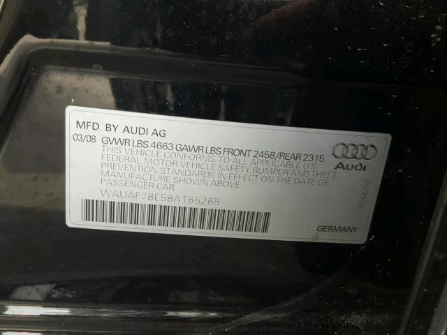 WAUAF78E58A165265 - 2008 AUDI A4 2.0T BLACK photo 10