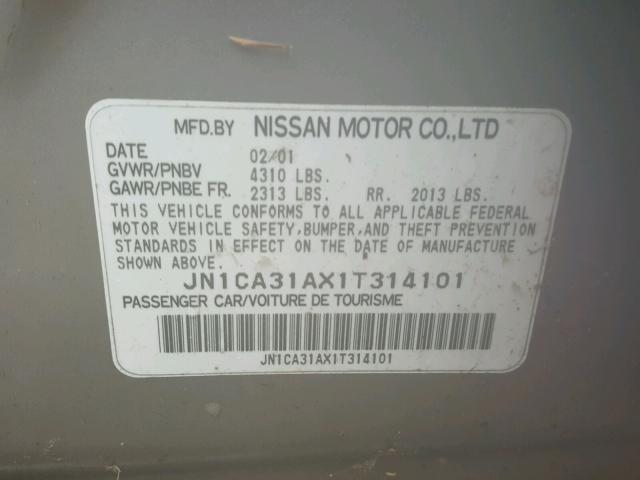 JN1CA31AX1T314101 - 2001 NISSAN MAXIMA GXE GRAY photo 10