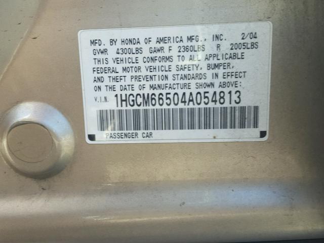 1HGCM66504A054813 - 2004 HONDA ACCORD GOLD photo 10