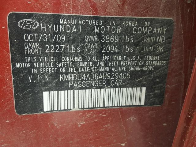 KMHDU4AD6AU929405 - 2010 HYUNDAI ELANTRA BL RED photo 10