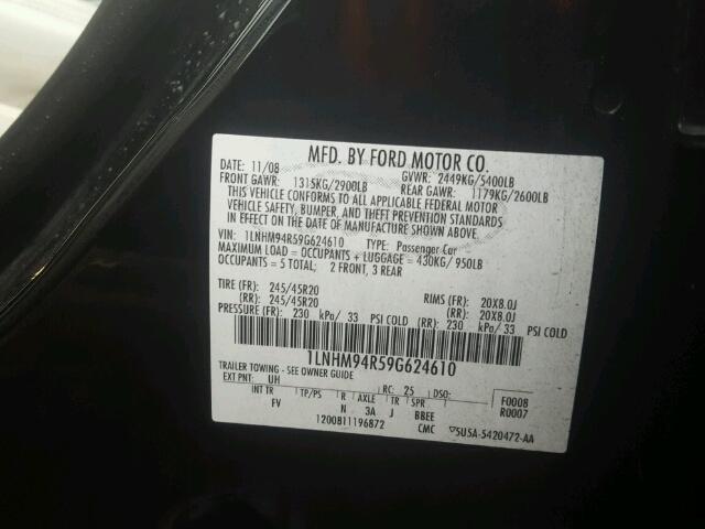 1LNHM94R59G624610 - 2009 LINCOLN MKS BLACK photo 10