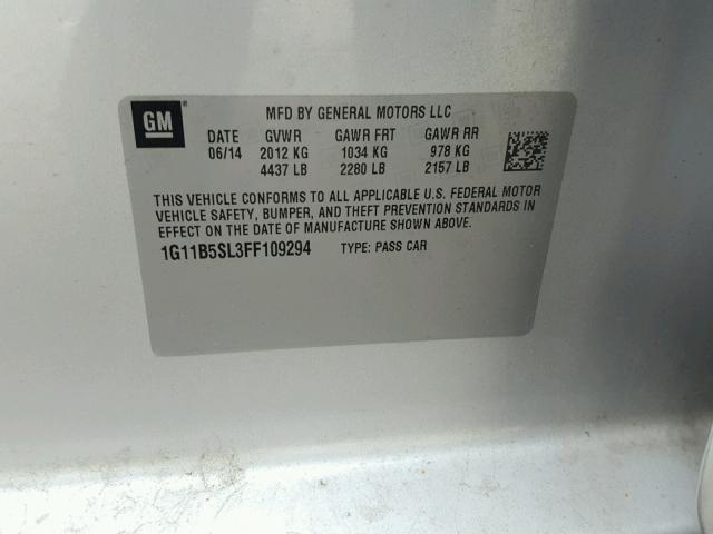 1G11B5SL3FF109294 - 2015 CHEVROLET MALIBU LS 银色 照片 10