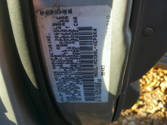 4T1BF28B81U137895 - 2001 TOYOTA AVALON XL SILVER photo 10