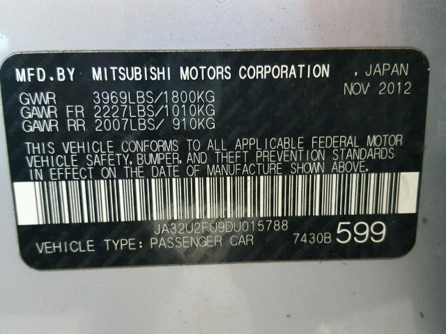 JA32U2FU9DU015788 - 2013 MITSUBISHI LANCER ES/ SILVER photo 10