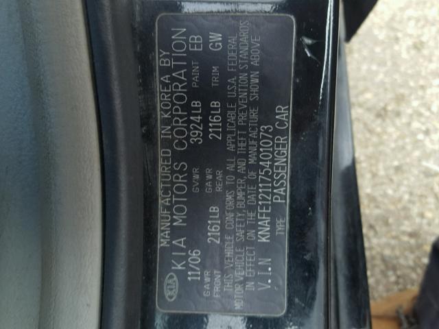 KNAFE121175401073 - 2007 KIA SPECTRA EX BLACK photo 10