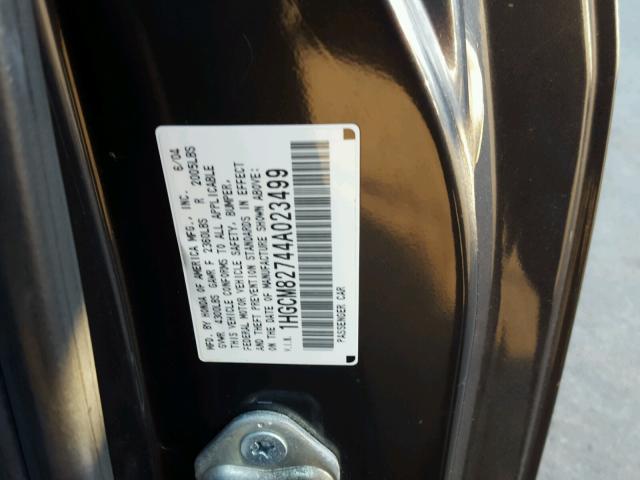 1HGCM82744A023499 - 2004 HONDA ACCORD GRAY photo 10