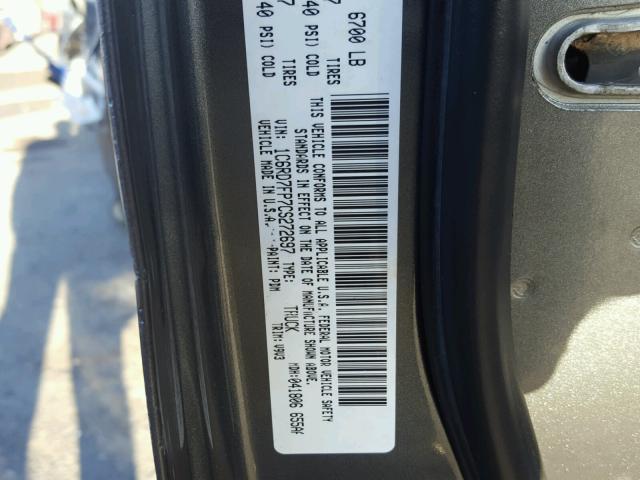 1C6RD7FP7CS272697 - 2012 DODGE RAM 1500 S GRAY photo 10