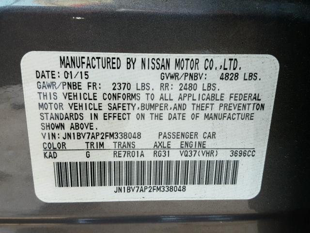 JN1BV7AP2FM338048 - 2015 INFINITI Q50 BASE GRAY photo 10