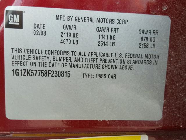 1G1ZK57758F230815 - 2008 CHEVROLET MALIBU LTZ 红色 照片 10