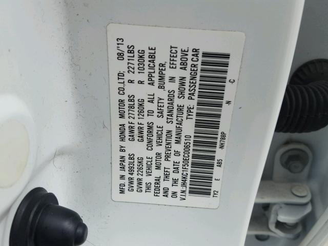 JH4KC1F50EC006510 - 2014 ACURA RLX TECH WHITE photo 10