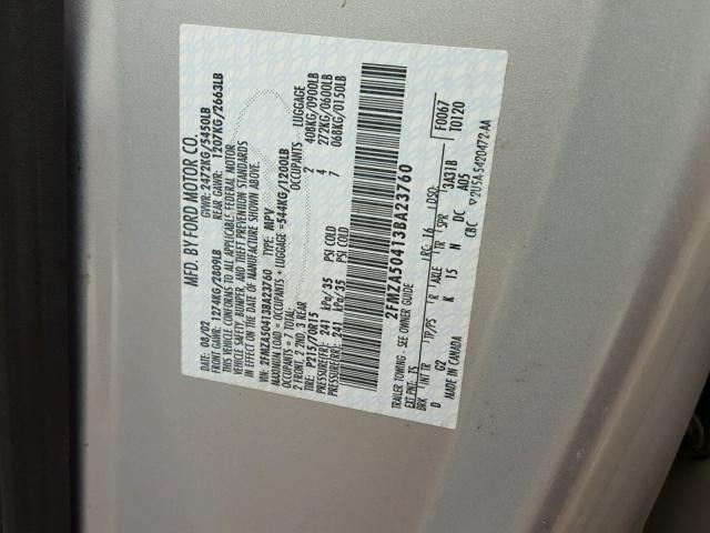 2FMZA50413BA23760 - 2003 FORD WINDSTAR W SILVER photo 10