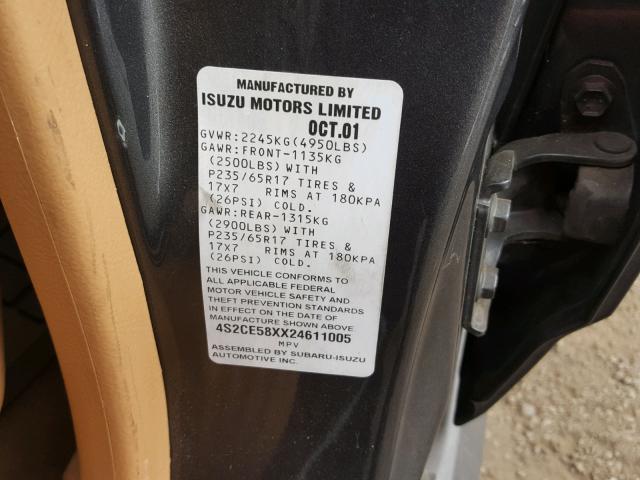 4S2CE58XX24611005 - 2002 ISUZU AXIOM XS Boz foto 10