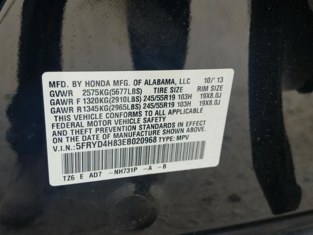 5FRYD4H83EB020968 - 2014 ACURA MDX ADVANC BLACK photo 10