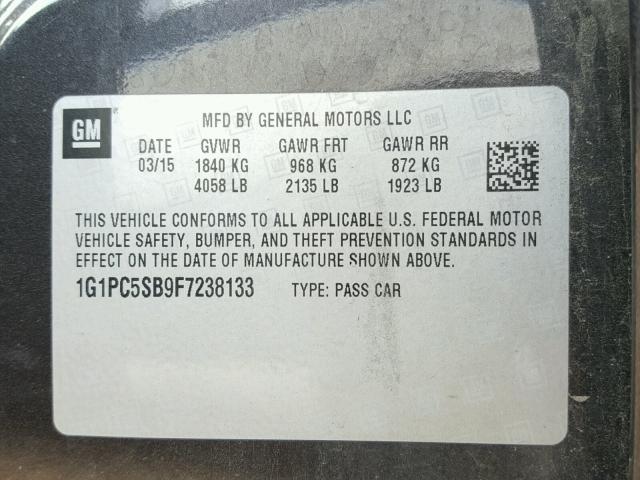 1G1PC5SB9F7238133 - 2015 CHEVROLET CRUZE LT GRAY photo 10